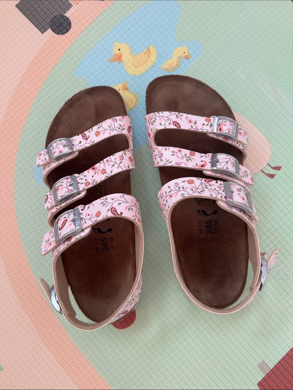 Pink floral Birki’s size 38 with silver buckles
